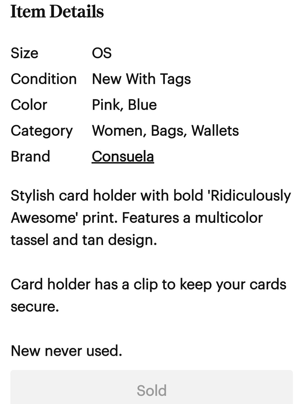 Consuela Card Holder with bag charm/ key chain NWT - Picture 5 of 5